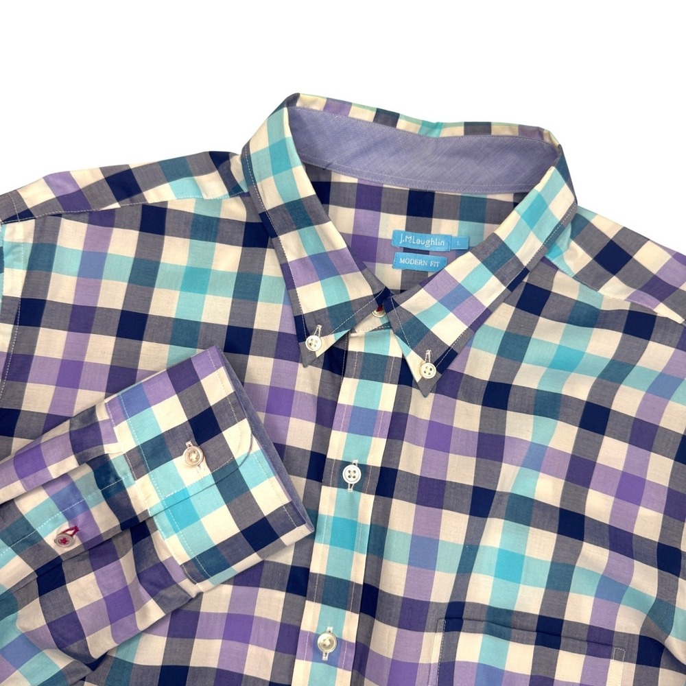 J. McLaughlin Men's Lg Plaid Button Down Long Sleeve Shirt Checkered‎ Modern Fit